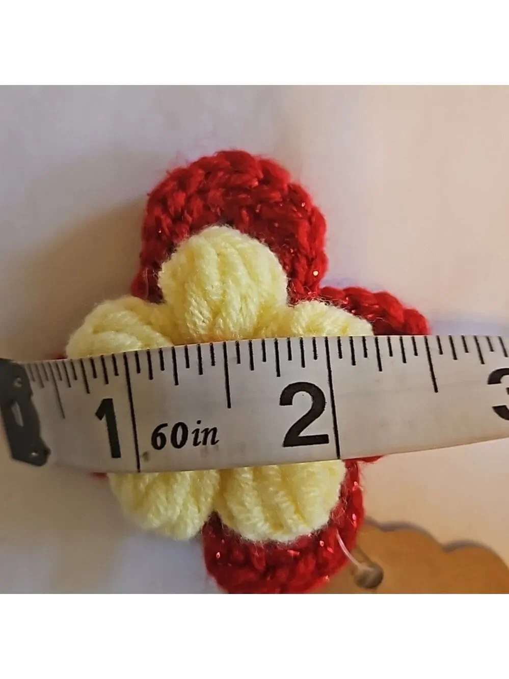 Hand Crafted bow hair accessory crochet red flower black alligator clip boho